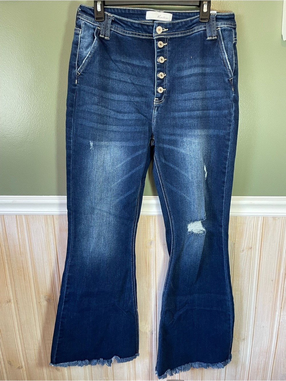 Kancan Women’s Dark Blue High-Rise Button-Fly Flare Jeans